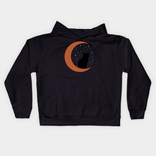 Black Cat and Rose Gold Crescent Moon Kids Hoodie